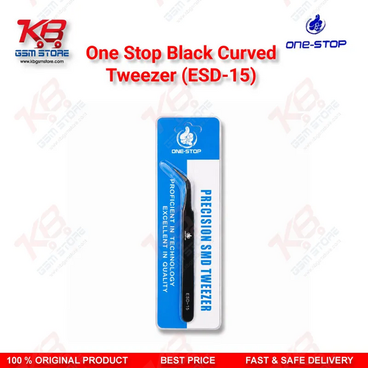 One Stop ESD-15 Black Curved Tweezer – Anti-Static Precision Tweezer for Mobile Repair