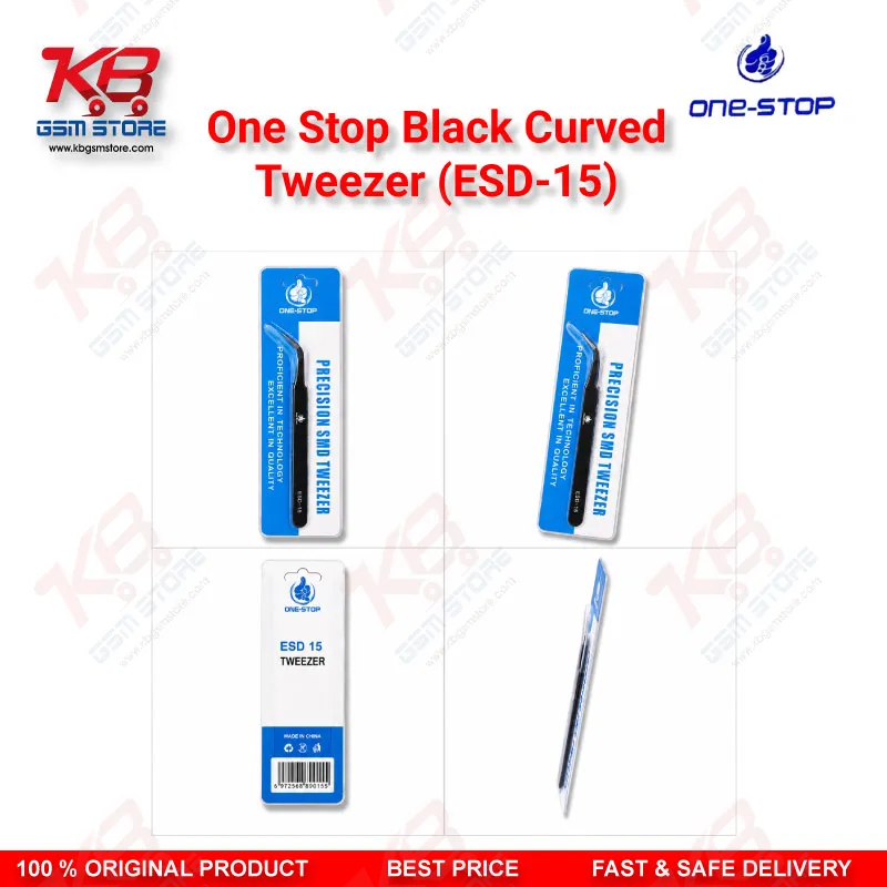 One Stop ESD-15 Black Curved Tweezer – Anti-Static Precision Tweezer for Mobile Repair