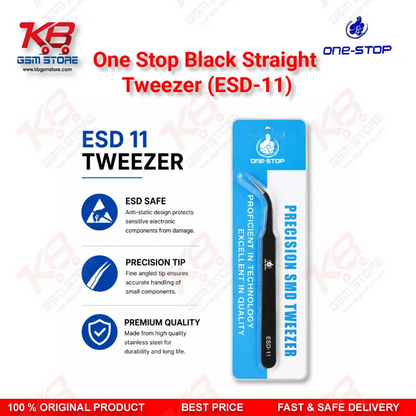 One-Stop ESD-11 Black Straight Tweezer