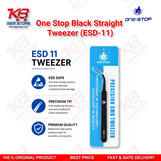 One-Stop ESD-11 Black Straight Tweezer