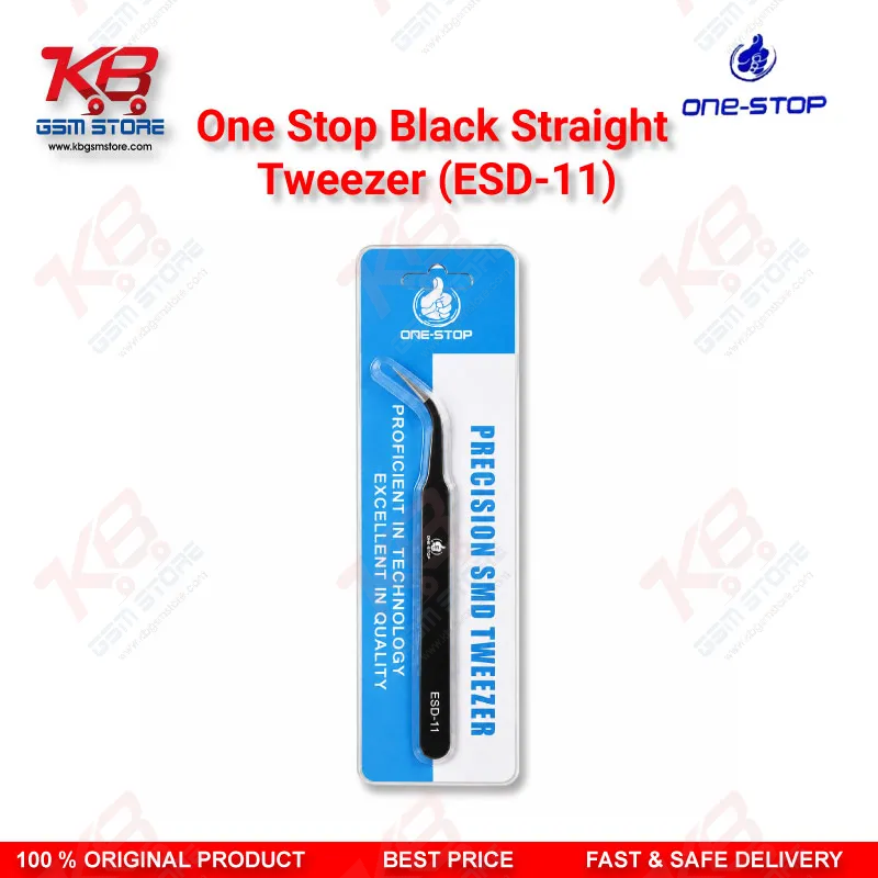 One-Stop ESD-11 Black Straight Tweezer