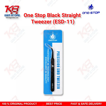 One-Stop ESD-11 Black Straight Tweezer