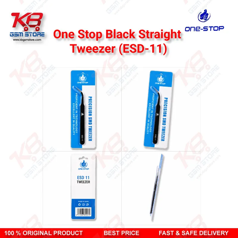 One-Stop ESD-11 Black Straight Tweezer