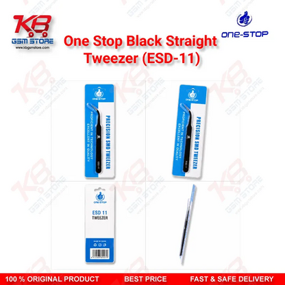 One-Stop ESD-11 Black Straight Tweezer