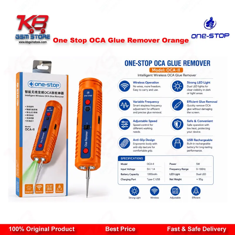 One Stop OCA Glue Remover Orange – Electric LCD Screen Degumming Tool with Needles