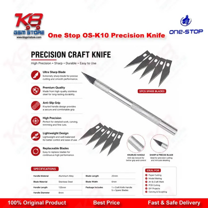 One Stop OS-K10 Precision Knife – Aluminium Handle with Stainless Steel Blade (5 Pcs)