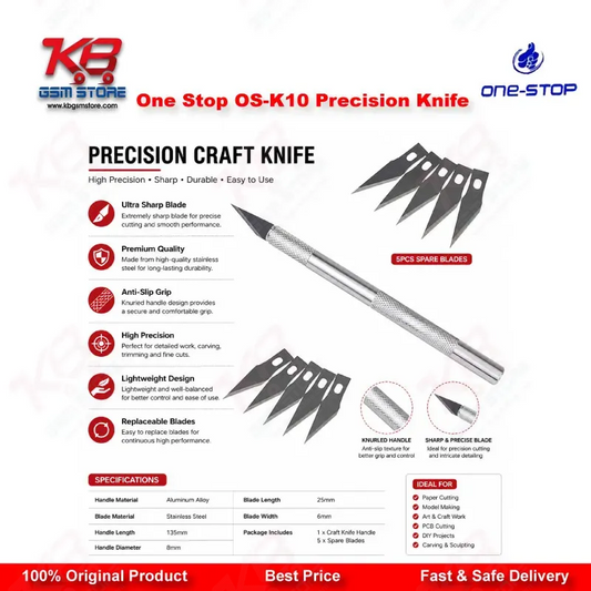 One Stop OS-K10 Precision Knife – Aluminium Handle with Stainless Steel Blade (5 Pcs)