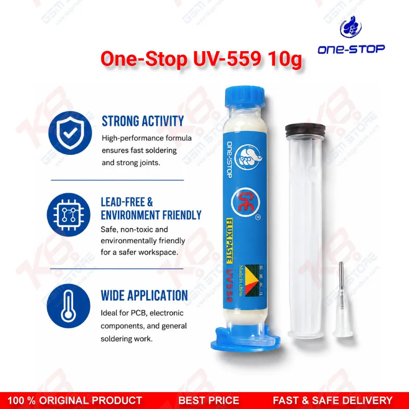 One-Stop UV-559 No-Clean BGA Flux Paste – 10g (10cc) Yellow Soldering Flux with Needle Tip