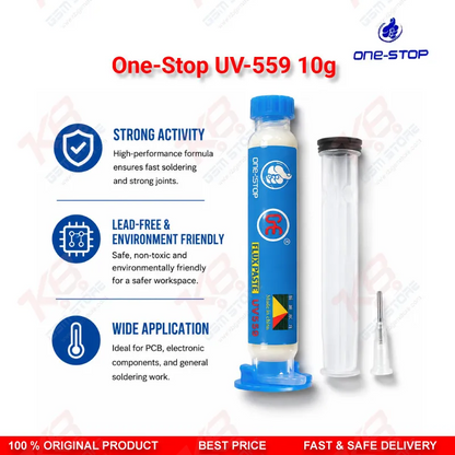 One-Stop UV-559 No-Clean BGA Flux Paste – 10g (10cc) Yellow Soldering Flux with Needle Tip
