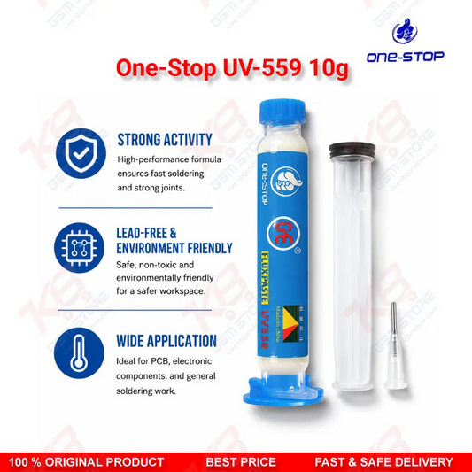 One-Stop UV-559 No-Clean BGA Flux Paste – 10g (10cc) Yellow Soldering Flux with Needle Tip