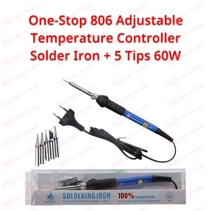 One-Stop 806 Adjustable Temperature Controller Solder Iron + 5 Tips 60W