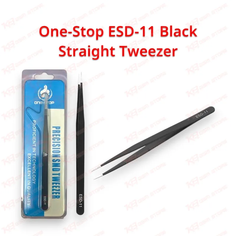One-Stop ESD-11 Black Straight Tweezer