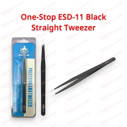 One-Stop ESD-11 Black Straight Tweezer