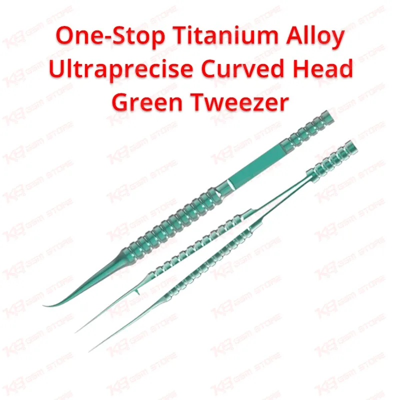 One-Stop Titanium Alloy Ultraprecise Curved Head Green Tweezer