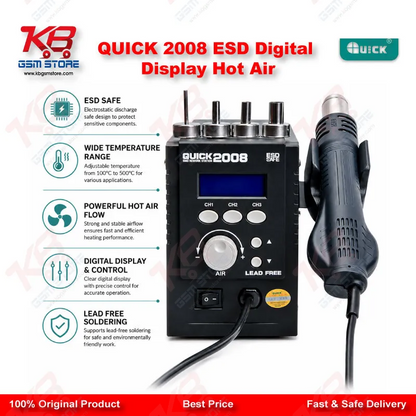 QUICK 2008 ESD Digital Display Hot Air Rework Station – 700W BGA SMD Soldering Station