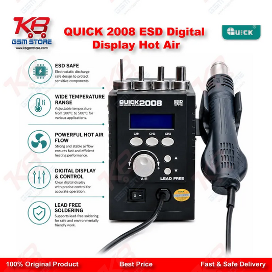 QUICK 2008 ESD Digital Display Hot Air Rework Station – 700W BGA SMD Soldering Station