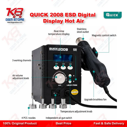 QUICK 2008 ESD Digital Display Hot Air Rework Station – 700W BGA SMD Soldering Station