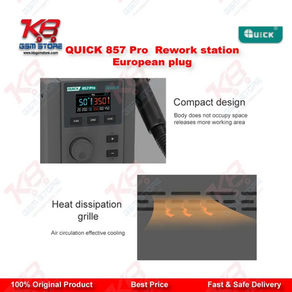 QUICK 857 Pro 580W Digital Hot Air Rework Station (European Plug)