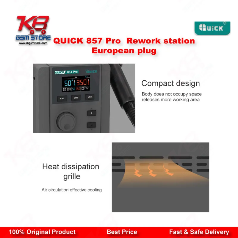 QUICK 857 Pro 580W Digital Hot Air Rework Station (European Plug)