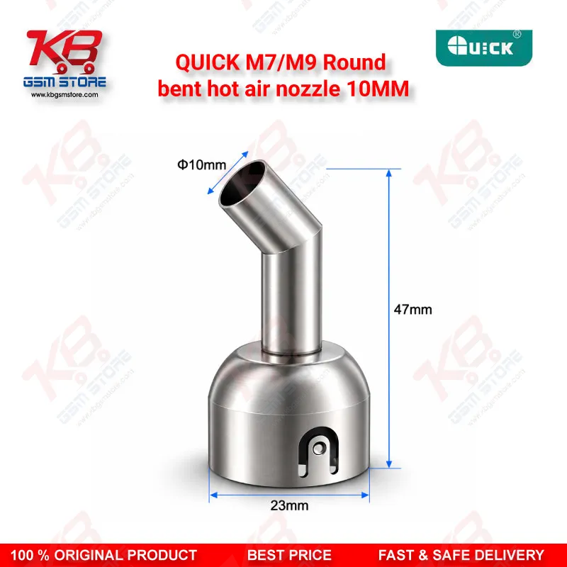 QUICK M7/M9 Round bent hot air nozzle 10MM – 45° Angled Stainless Steel SMD Rework Nozzle for BGA & PCB Repair