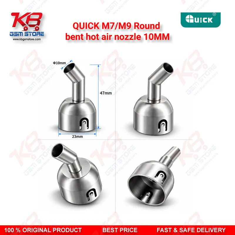 QUICK M7/M9 Round bent hot air nozzle 10MM – 45° Angled Stainless Steel SMD Rework Nozzle for BGA & PCB Repair
