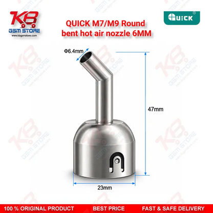 QUICK M7/M9 Round bent hot air nozzle 6MM – 45° Stainless Steel Microscope Nozzle for Hot Air Rework Stations
