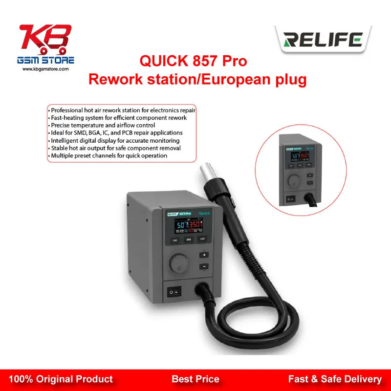 QUICK 857 Pro Hot Air Rework Station European Plug – Professional SMD Soldering Rework Tool for Mobile PCB Repair