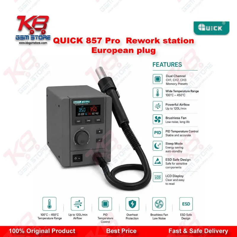 QUICK 857 Pro 580W Digital Hot Air Rework Station (European Plug)