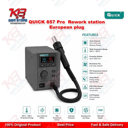 QUICK 857 Pro 580W Digital Hot Air Rework Station (European Plug)