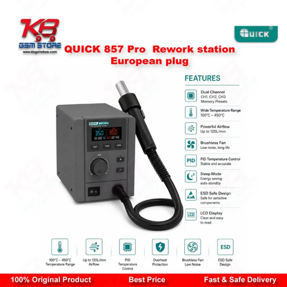 QUICK 857 Pro 580W Digital Hot Air Rework Station (European Plug)