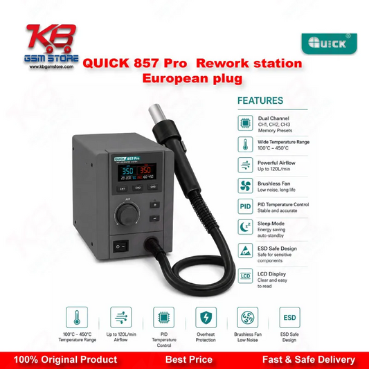 QUICK 857 Pro 580W Digital Hot Air Rework Station (European Plug)