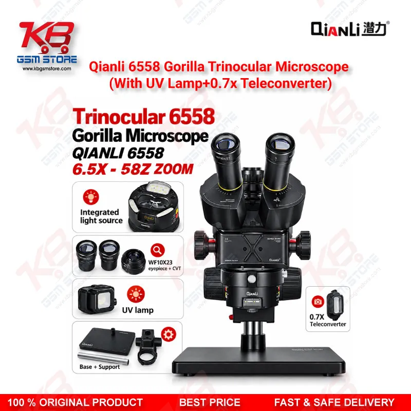 Qianli 6558 Gorilla Trinocular Microscope (With UV Lamp+0.7x Teleconverter)