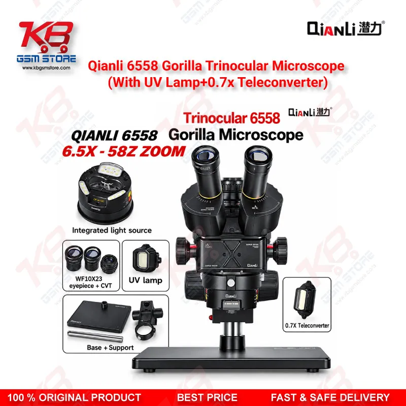 Qianli 6558 Gorilla Trinocular Microscope (With UV Lamp+0.7x Teleconverter)