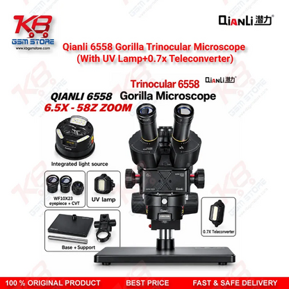 Qianli 6558 Gorilla Trinocular Microscope (With UV Lamp+0.7x Teleconverter)