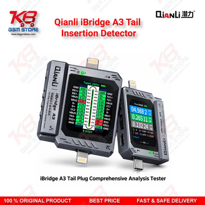 Qianli iBridge A3 Tail Insertion Detector – Lightning & Type-C Charging Port Tester with HD Display for iPhone & Android Repair