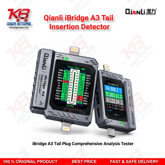 Qianli iBridge A3 Tail Insertion Detector – Lightning & Type-C Charging Port Tester with HD Display for iPhone & Android Repair