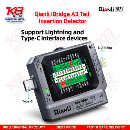 Qianli iBridge A3 Tail Insertion Detector – Lightning & Type-C Charging Port Tester with HD Display for iPhone & Android Repair
