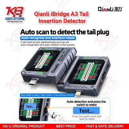 Qianli iBridge A3 Tail Insertion Detector – Lightning & Type-C Charging Port Tester with HD Display for iPhone & Android Repair
