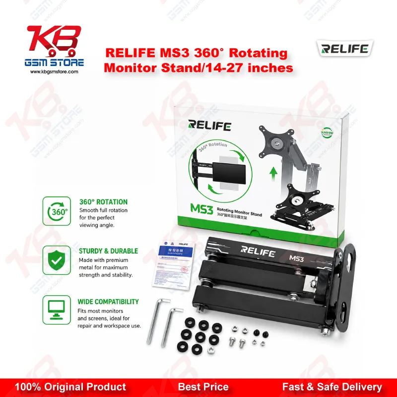 RELIFE MS3 360° Rotating Wall Mount Monitor Stand – 14 to 27 Inch