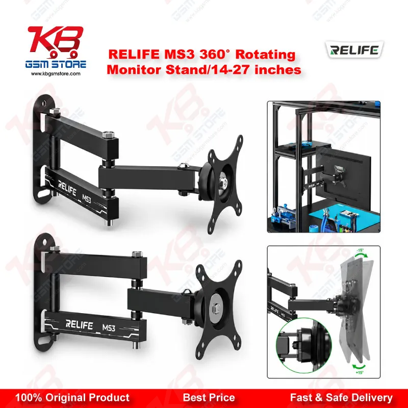 RELIFE MS3 360° Rotating Wall Mount Monitor Stand – 14 to 27 Inch