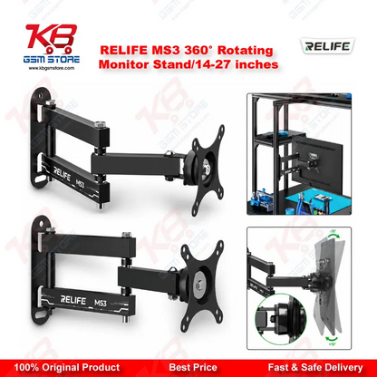 RELIFE MS3 360° Rotating Wall Mount Monitor Stand – 14 to 27 Inch
