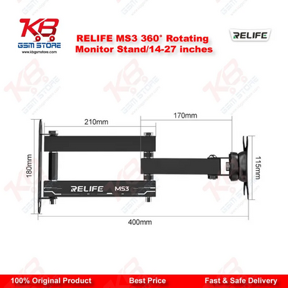 RELIFE MS3 360° Rotating Wall Mount Monitor Stand – 14 to 27 Inch