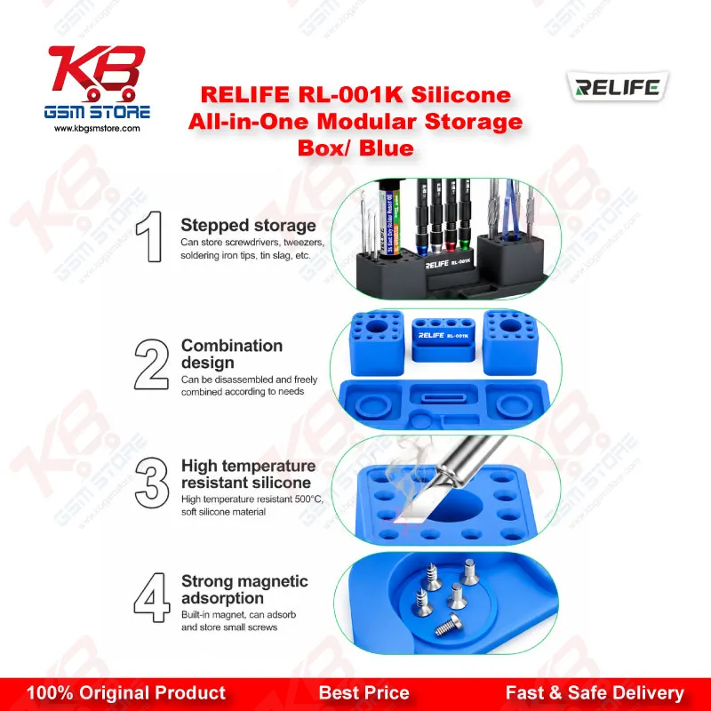 RELIFE RL-001K Silicone All-in-One Modular Storage Box (Blue) – 500°C Heat Resistant