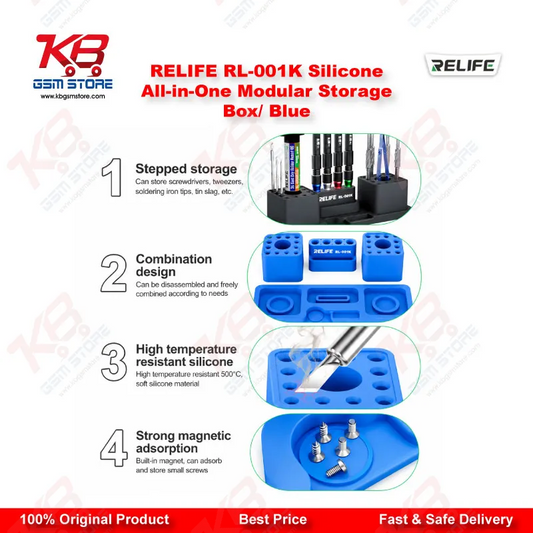 RELIFE RL-001K Silicone All-in-One Modular Storage Box (Blue) – 500°C Heat Resistant