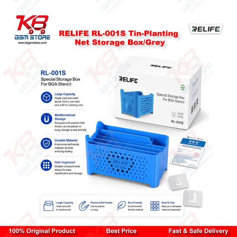 RELIFE RL-001S Tin-Planting Net Storage Box (Grey) – BGA Stencil Organizer for Mobile Repair Workshops