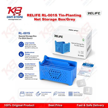 RELIFE RL-001S Tin-Planting Net Storage Box (Grey) – BGA Stencil Organizer for Mobile Repair Workshops