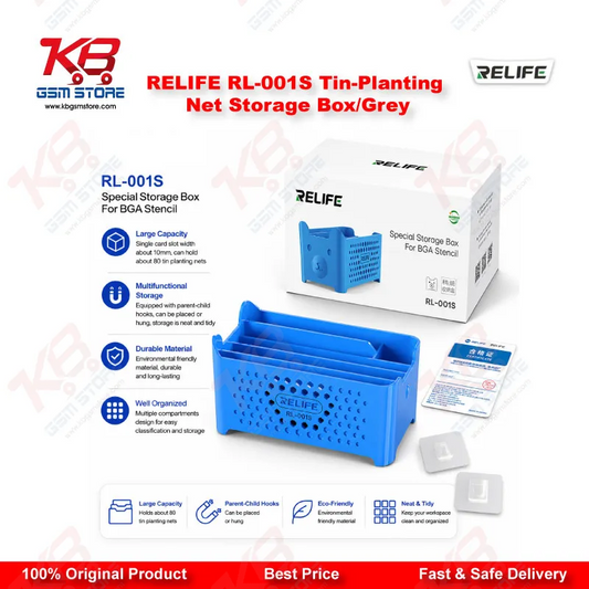 RELIFE RL-001S Tin-Planting Net Storage Box (Grey) – BGA Stencil Organizer for Mobile Repair Workshops