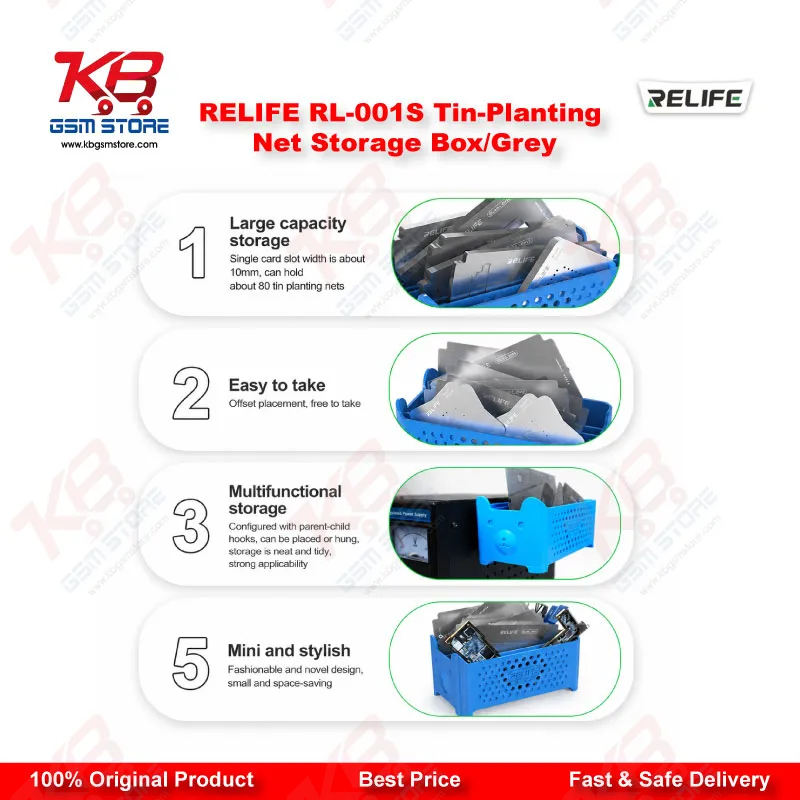 RELIFE RL-001S Tin-Planting Net Storage Box (Grey) – BGA Stencil Organizer for Mobile Repair Workshops