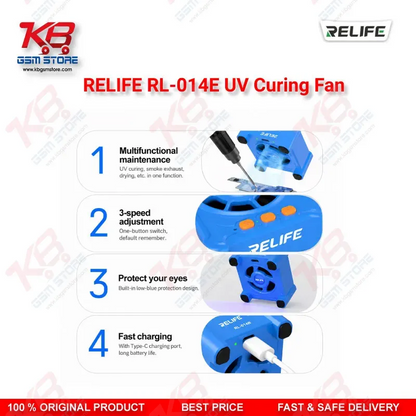 RELIFE RL-014E UV Curing Fan – 3-in-1 UV Curing, Smoke Exhaust & Cooling Tool