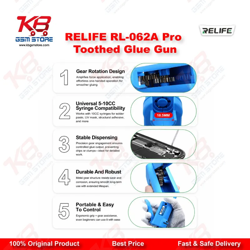 RELIFE RL-062A Pro Toothed Glue Gun – 10CC Manual Solder Paste & Flux Dispenser